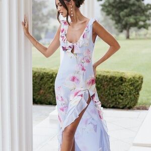 Floral Ruffle Maxi Dress - Pink and White